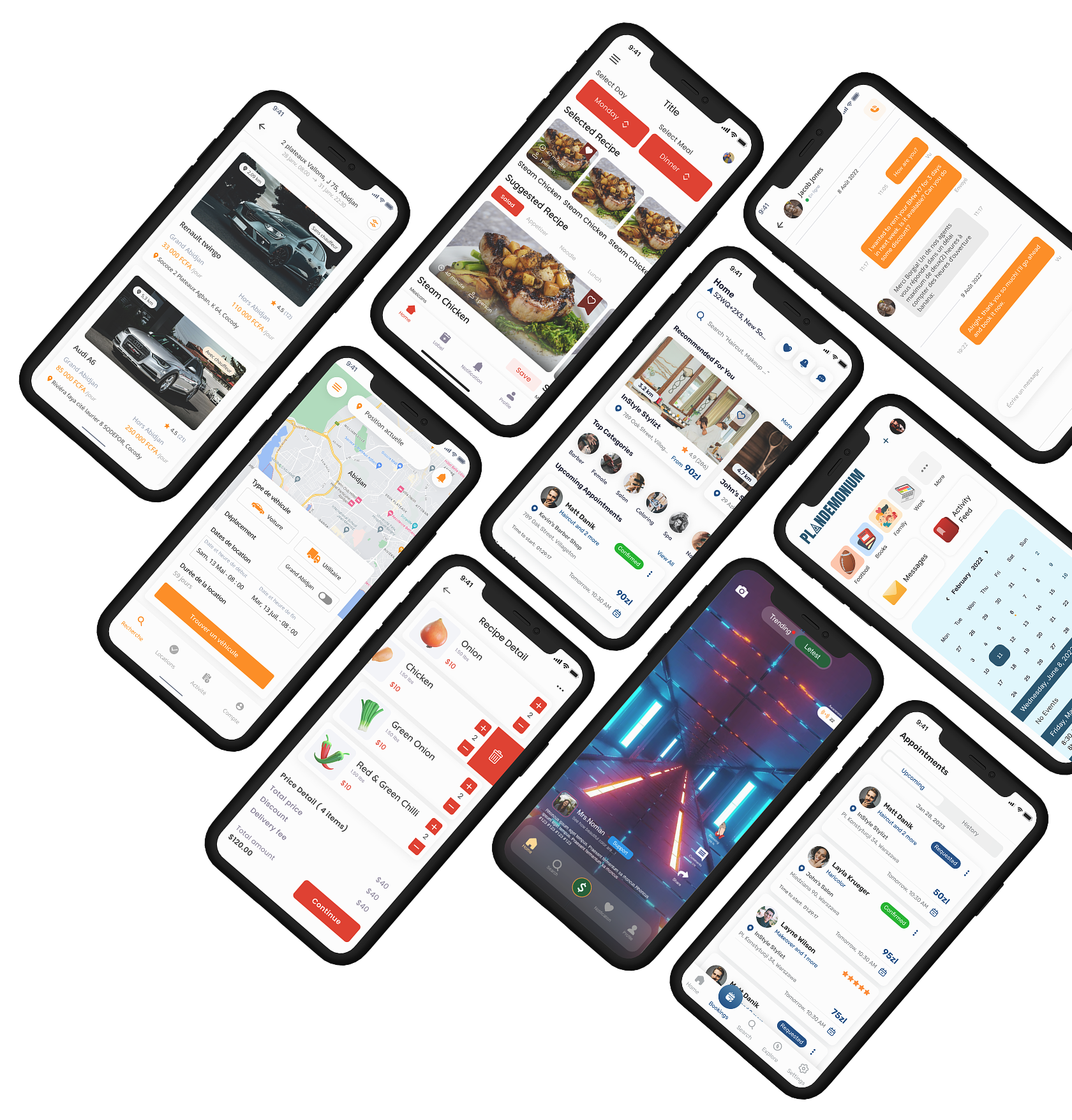Mobile application interfaces displayed on smartphones